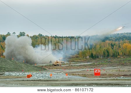 Rocket launch by TOS-1A system