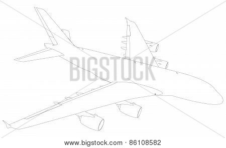 Wire-frame airplane. Top view. Vector Illustration rendering of 3d