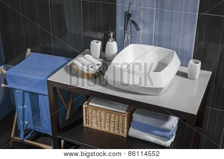 Detail Of A Contemporary Bathroom With Sink And Accessories