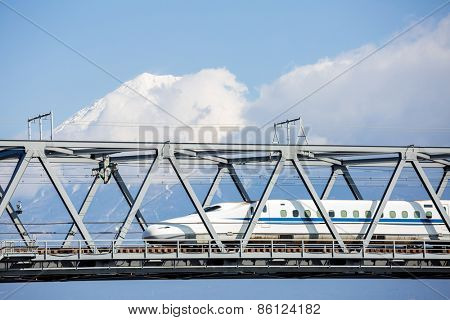 View of Mt. Fuji and Tokaido Shinkansen, Shizuoka, Japan