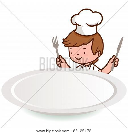 Chef boy looking over an empty plate