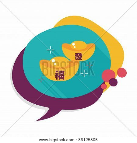 Chinese New Year Flat Icon With Long Shadow,eps10, Gold Ingot With Chinese Words Means 