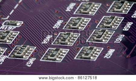 Many Resistors On The Pcb Photographed Close-up