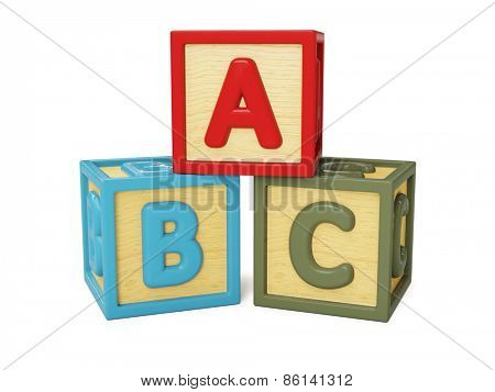 ABC alphabet wooden building blocks with letters isolated on white