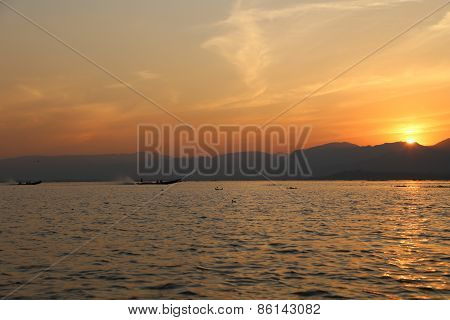 Landscape sunset, Inle Lake