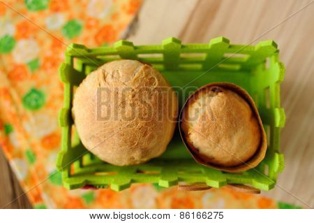 Paska, East European Easter Sweet Breads In Green Basket