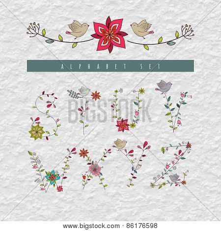 Floral elements of vintage alphabet in vector