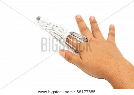 Patient Finger With Tubular Bandage Applicator,bandage On Injury Finger