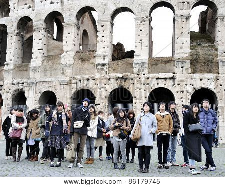 Young Japanese Tourists In Italy
