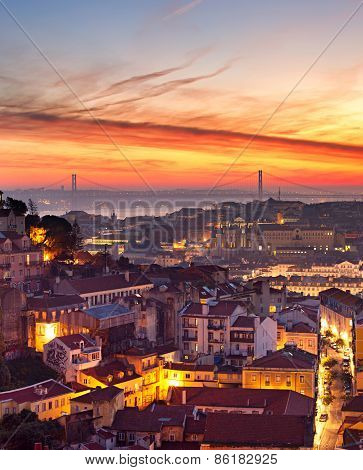 Lisbon Cityscape At Sunset