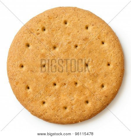 Round Sweetmeal Digestive Biscuit Isolated From Above.