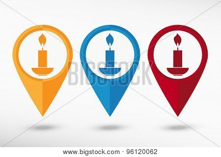 Candle map pointer, vector illustration. Flat design style