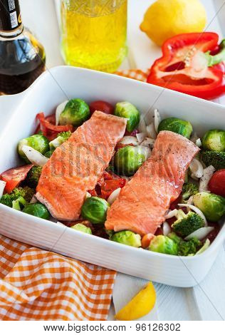 Fresh Salmon And Vegetables