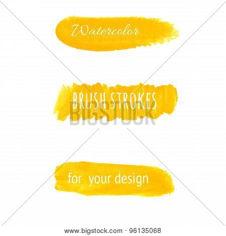Yellow watercolor brush strokes set.