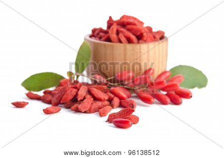 Barberries And Goji Berries Isolated On White Background