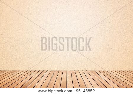 Empty Room Of Beige Wall And Wood Floor