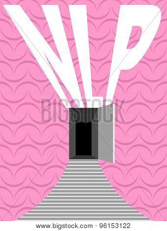 Nlp Logo. Open Door And Step Onto Background Texture Of Human Brain. Entrance Into Subconscious. Vec
