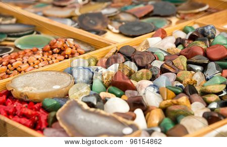 Collection of colored decorative stones.