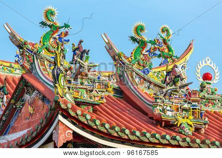 Decoration on the roof of Kuan Yin Temple, Penang, Malaysia