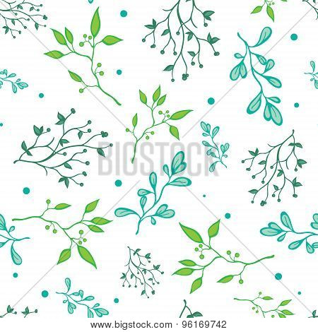 Vector Spring Green Braches on White Seamless Pattern