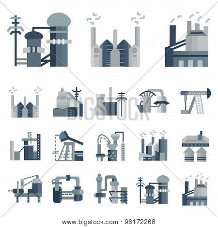 Plants and factories flat vector icons