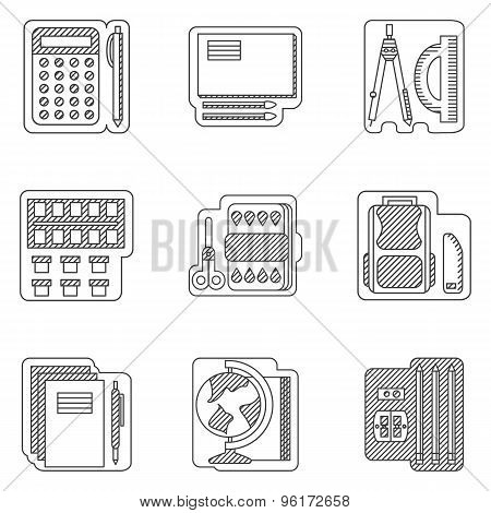 School subjects flat line vector icons