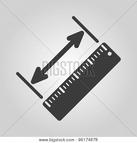 The diagonal measurement icon. Ruler and straightedge, scale symbol. Flat