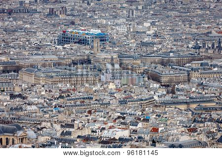 Aerial View Of Central Paris With Centre Georges Pompidou, France