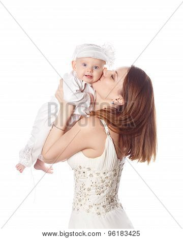 The Mother Kisses Her Firstborn. Isolated.