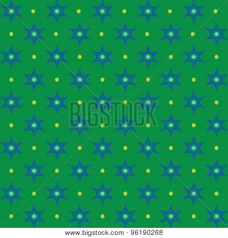 Blue hexagonal star on the green background vector.