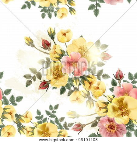 Floral Seamless Pattern With Roses In Retro Style
