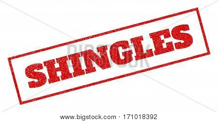 Red Rubber Seal Stamp With Shingles Text. Vector Caption Inside Rectangular Frame. Grunge Design And
