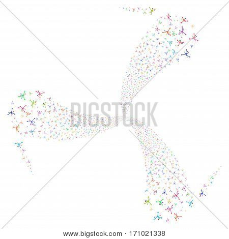 Big Bang fireworks swirl rotation. Vector illustration style is flat bright multicolored iconic symbols on a white background. Object whirl created from random design elements.
