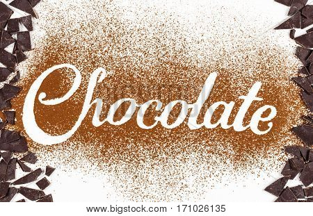 The Word Chocolate Written By Cocoa Powder With Dark Chocolate
