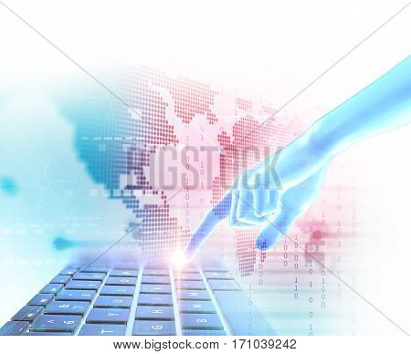 3D Illustration Of Hand Touch Gesture On Futuristic Technology Element