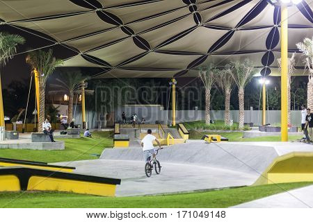 DUBAI UAE - DEC 5 2016: The new XDubai skatepark. XDubai is a 3100m2 skate park located near the Kite Beach in Dubai United Arab Emirates