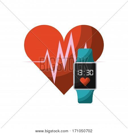 smar watch and cardio heart icon over white background. colorful design. vector illustration
