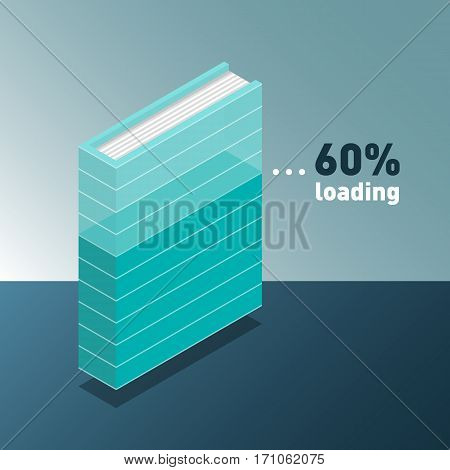 Loading infographic. Progress bar in book. New 3d colorful book or tutorial. Isometric flat classbooks and textbooks icon. Education symbol logo. Illustration vector art.