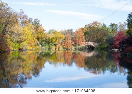 Gapstow Bridge In A Colorfull Fall Morning