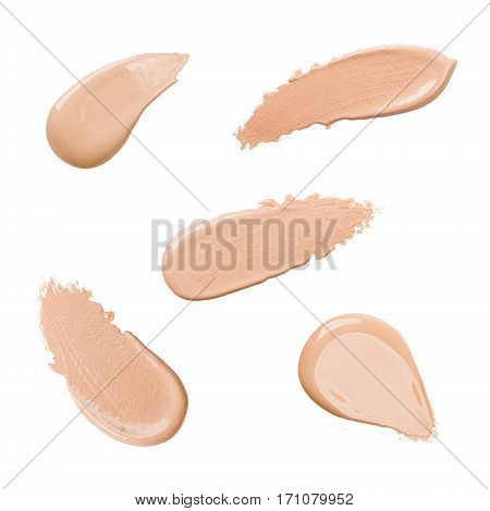 Close up Foundation color sample on white background