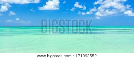 Caribbean sea on Aruba island. View from the beach