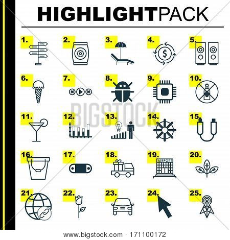 Set Of 25 Universal Editable Icons. Can Be Used For Web, Mobile And App Design. Includes Elements Such As Radio Set, Chip, Cocktail And More.