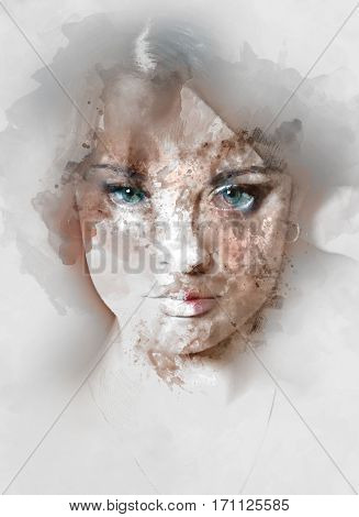 Portrait of a young beautiful woman. Image combined with an digital effects. Digital art
