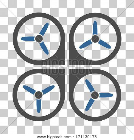 Quadrotor icon. Vector illustration style is flat iconic bicolor symbol cobalt and gray colors transparent background. Designed for web and software interfaces.