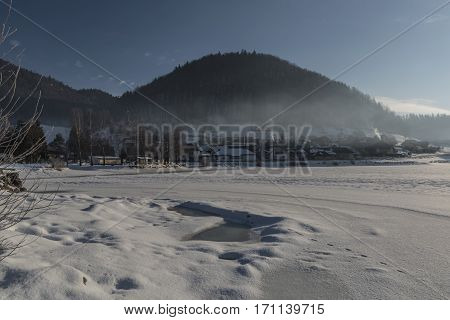 Winter Cold Sunny Morning In Dedinky Village