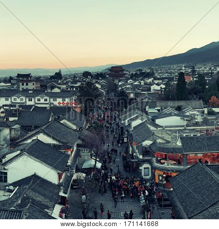 DALI, CHINA - DEC 5: Street view on December 5, 2014 in Dali, China. Dali is the ancient capital of Nanzhao in 8-9th centuries and Kingdom of Dali and major travel attractions in China.