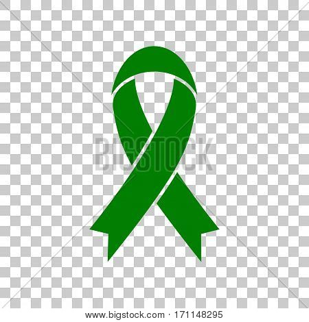 Black awareness ribbon sign. Dark green icon on transparent background.