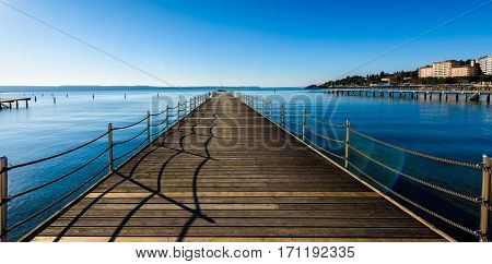 Wooden Pier In Touristic Resort Portoroz - Slovenia.