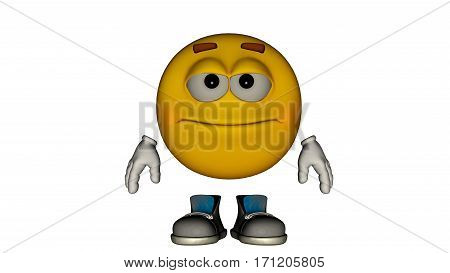 one yellow smile guy with the face and boots. Wait. 3D rendering, 3D illustration