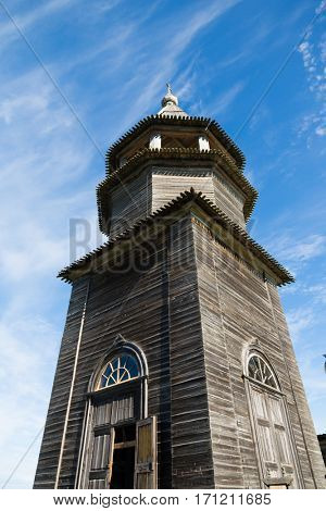Architectural Building Kizhi Pogost of the wood located on the Kizhi island, built in the XVIII-XIX centuries. Karelia, north of Russia.